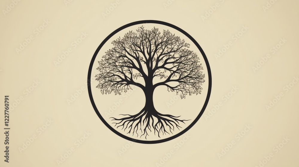 Aufkleber Tree of life illustration with detailed roots set against a neutral background during a calm afternoon. Generative AI