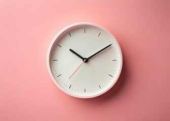 Close-up of White Wall Clock on Pink Wall - Minimalist Home Decor Stock Photo
