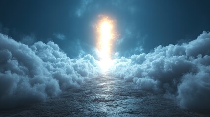 Obraz premium Celestial light beam above cloudscape, night