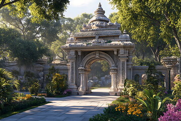 Obraz premium 3D render of an Indian temple entrance
