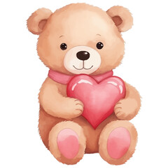 Obraz premium Watercolor Bear with Heart For Valentine's Day Celebration Illustration