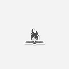 Book and fire icon sticker isolated on gray background