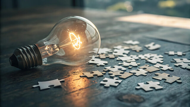 Brain injury awareness day concept with puzzle and light bulb symbolism.