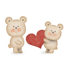 手書き風　くまのカップルのイラスト