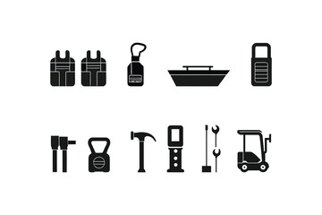 Transportation Icons – Yacht, Fuel, Eco-Friendly Car, and Logistics