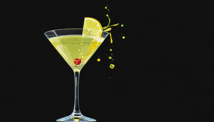 Classic martini with lemon garnish in artistic illustration style