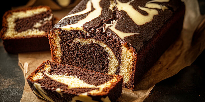 Homemade marble chocolate pound cake or loaf bread