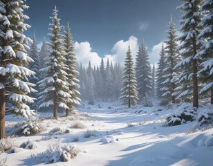 Snow-covered conifer forest in a winter wonderland, winter wonder, snow-draped