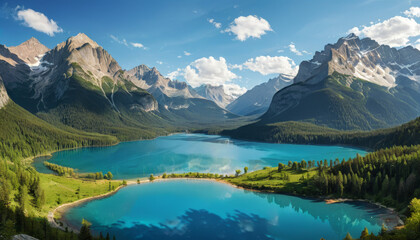 Breathtaking mountain lakes in a scenic national park landscape