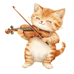 Cute Orange Tabby Cat Playing Violin With Joy Indoors During a Sunny Afternoon
