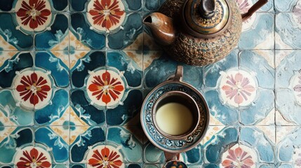 Serene Tea Time on Ornate Tiles