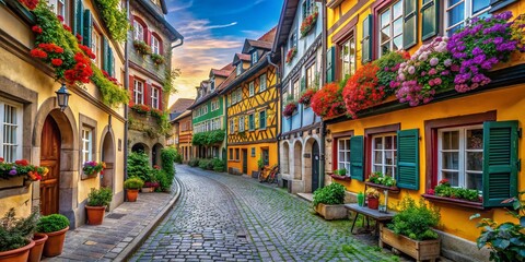 Naklejka premium Colorful Bamberg Alleyway: Charming Old Town Architecture in Bavaria, Germany