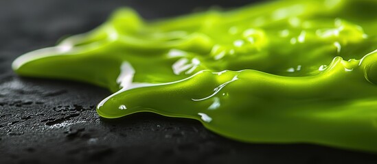 Fluorescent Green Gummy Substance on Dark Surface with Ample Space for Text and Design Elements