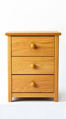 Fototapeta premium 81. A wooden nightstand with natural wood grain and storage drawers, isolated on white
