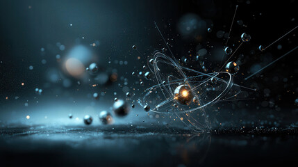 detailed atomic structure with glowing particles, showcasing energy and motion. image captures essence of scientific exploration and discovery