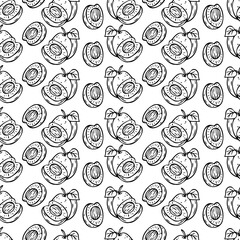 Line art of apricots seamless pattern.