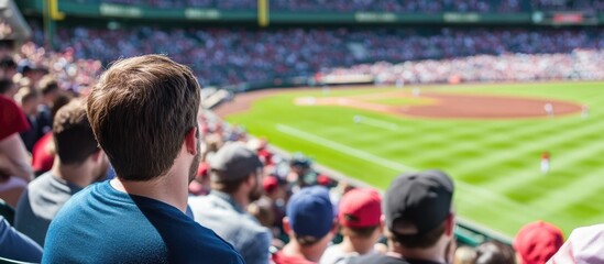 Fans Engaged in Exciting Baseball Game Experience with Open Space for Text or Branding