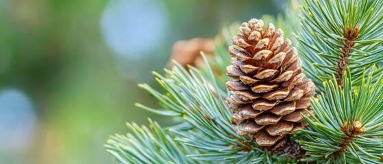 Close-up of pine cone nestled among green needles