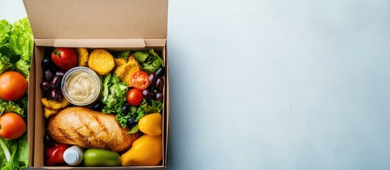 Food Delivery Box with Fresh Ingredients and Empty Space for Text in Support of Hunger Relief Initiatives