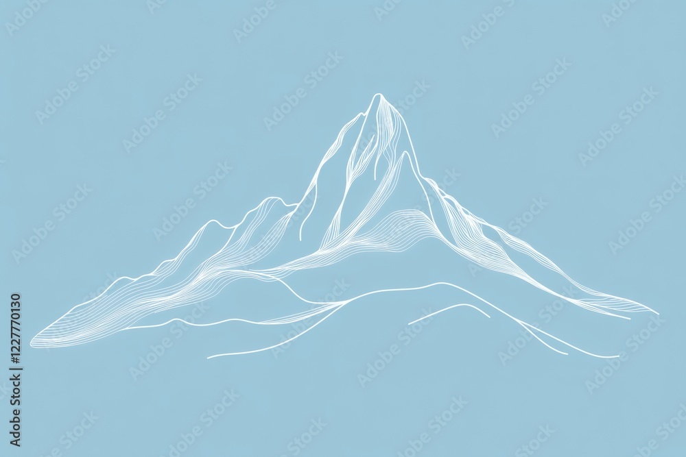 Leinwandbilder majestic mountain range with intricate line art against a soft blue background at a tranquil time of