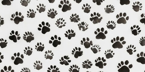 Fototapeta premium Seamless pattern of dog paw prints on a white background, texture, animal, seamless