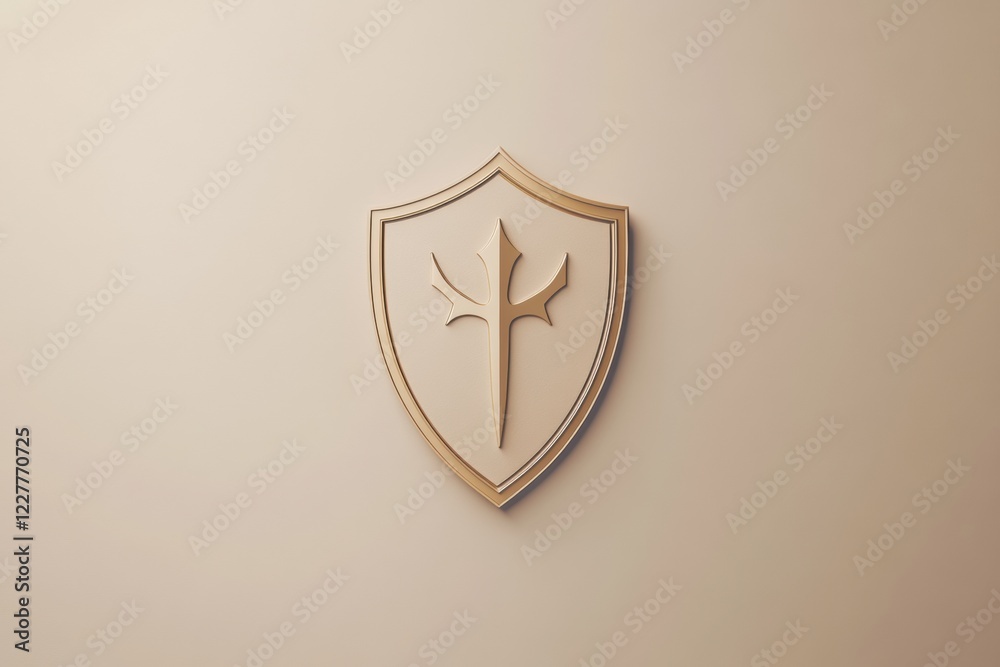 Poster decorative shield emblem on a neutral background conveying protection and strength. generative ai