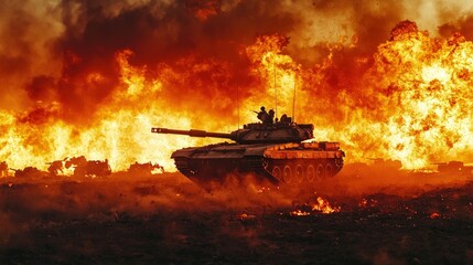 Tank in Inferno: A Fiery Battlefield