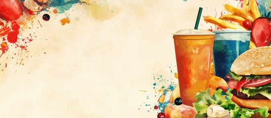 Food and Drink Background with Colorful Splashes and Empty Space for Custom Text and Branding