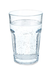 Glass of refreshing soda water isolated on white