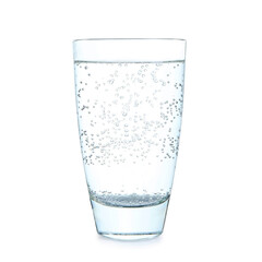 Glass of refreshing soda water isolated on white