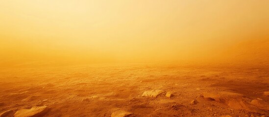 Obraz premium Abstract Foggy Landscape with Stony Terrain Beneath Vibrant Orange Sky and Ample Space for Textual Content