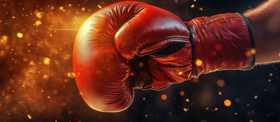 Female Boxer Striking Heavy Bag with Boxing Gloves in Gym Atmosphere Highlighting Equipment and Copyspace for Text