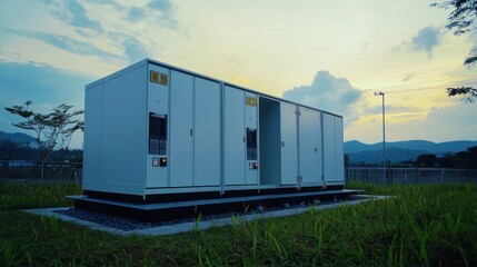 Obraz premium Industrial Power Substation at Sunset