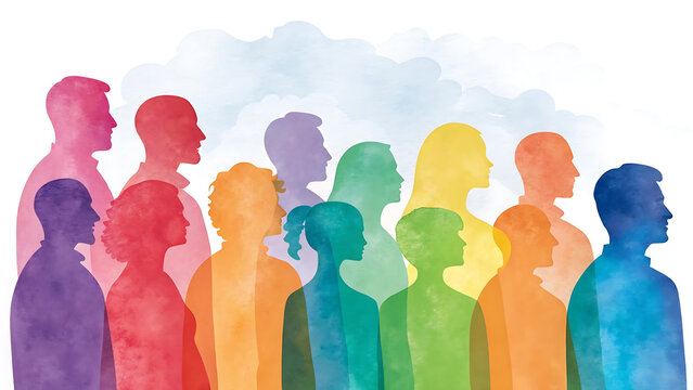 Multiple personality concept art with colorful overlapping silhouettes.