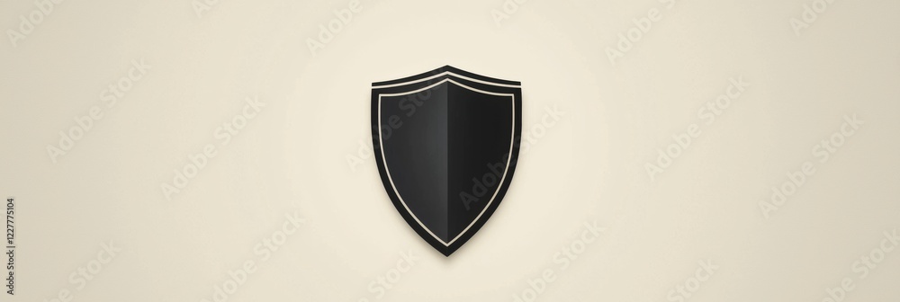 Poster Black shield emblem design on a cream background emphasizing security and protection concepts. Generative AI