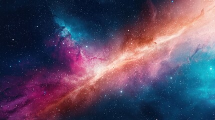 Fototapeta premium A vibrant cosmic scene filled with swirling colors of pink, blue, and orange, depicting the beauty of space and distant galaxies.