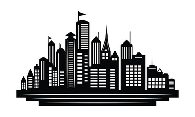 Fototapeta premium Modern Black and White City Skyline Silhouette with Reflections, vector illustration city art