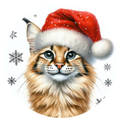 Cute Christmas Cat Clipart Vector Illustration – Festive Holiday Kitty with Santa Hat and Winter Decorations