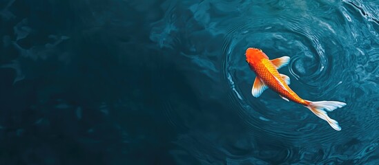 Goldfish Swimming in Deep Blue Water with Circular Ripples and Empty Space for Your Text or Message