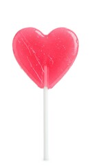 pink heart shaped lollipop candy for Valentine's Day, romance and love isolated on white background with shadow