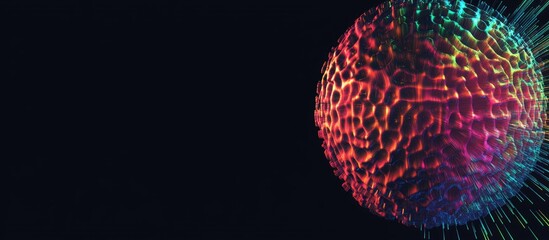 Fluorescent Abstract Sphere with Vibrant Colors and Dark Background Ideal for Technology and Creative Text Placement