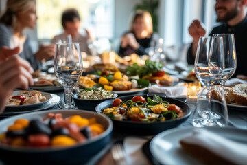 Close up shot variety of buffet food on the table, All you can eat of variety food, Dining table with plenty of food in special day.