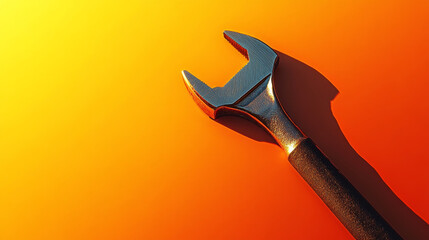 Adjustable wrench on vibrant orange gradient background