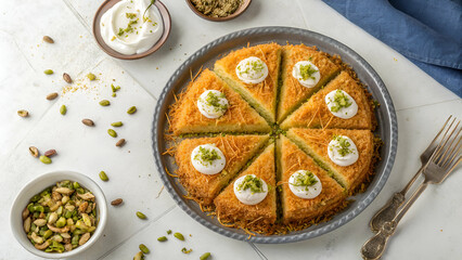 traditional Ramadan sweets like baklava kunafa qatayef top view