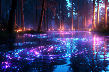 Swirling Swamplands: A mystical, murky swamp with swirling mist, subtly shifting terrain, bending trees, and rippling water, creating an ethereal, living landscape