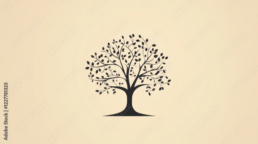 Poster tree icon featuring intricate branches and leaves on a simple background that conveys a sense of nat