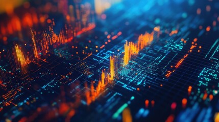 Obraz premium Visualizing complex quantum computing algorithms processing big data with futuristic glowing lines and dots, highlighting the power of artificial intelligence and machine learning