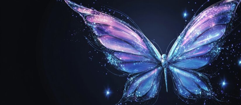 Fantasy Butterfly Wings in Vibrant Colors with Dark Background and Space for Custom Text or Design Elements