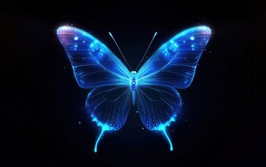 Glowing Blue Butterfly with Sparkling Wings on Dark Background