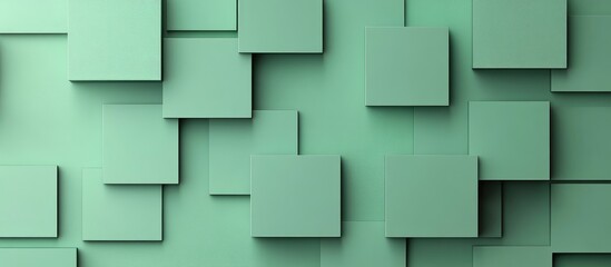 Obraz premium Green Abstract Wallpaper with 3D Geometric Shapes and Copy Space for Text or Advertisements